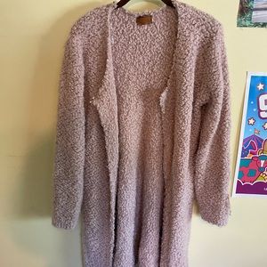 Long pink fuzzy sweater